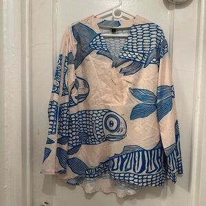 Blue Fish Print Women's Blouse